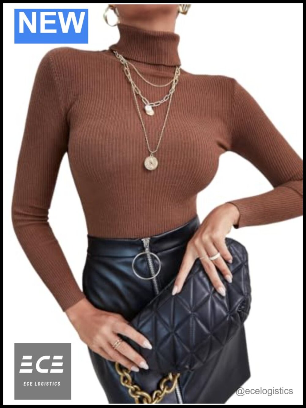 Ribbed Mock Turtleneck Slim Fit Long Sleeve Sweater Viscose Blend